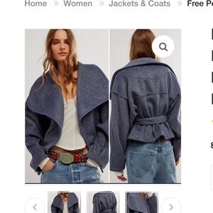 Free People NWT navy Mina wool belted swing coat M